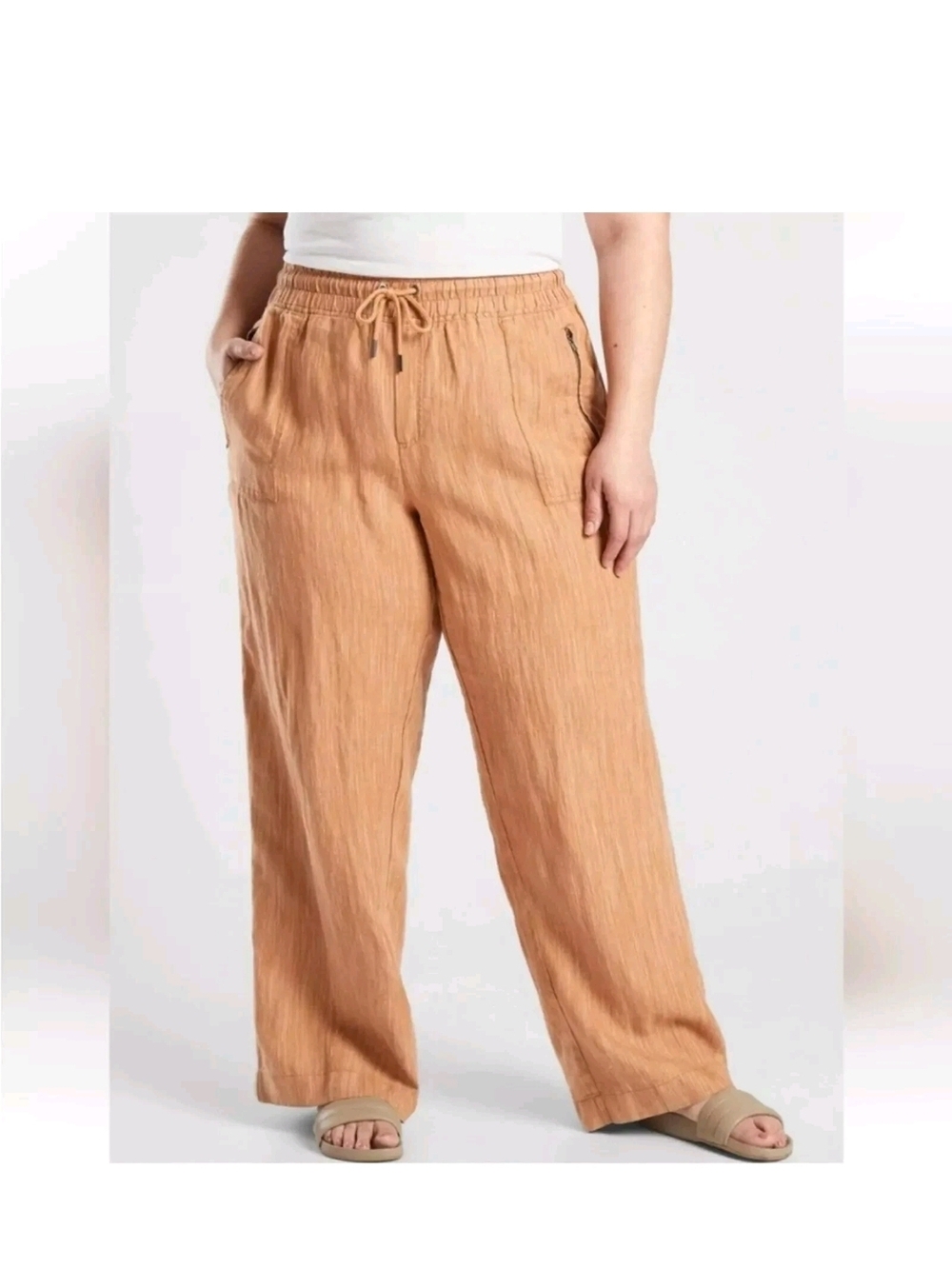 Athleta Cabo Linen Textured Wide Leg Pant-Seina Beige-Plus Size 24